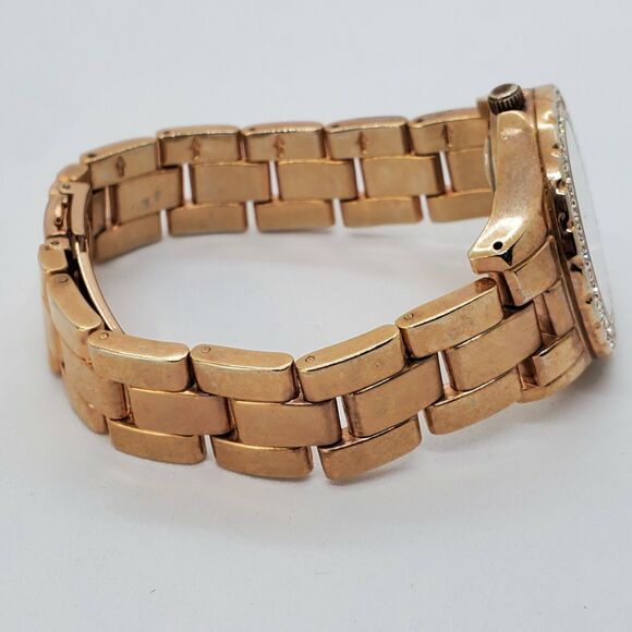 American Exchange 34MM Women's Watch White Dial Gold Bracelet 7" New Battery - Picture 8 of 11